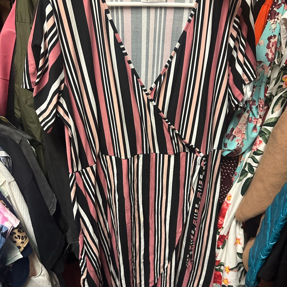 Bobbie Brooks Pink and Gray Striped Dress